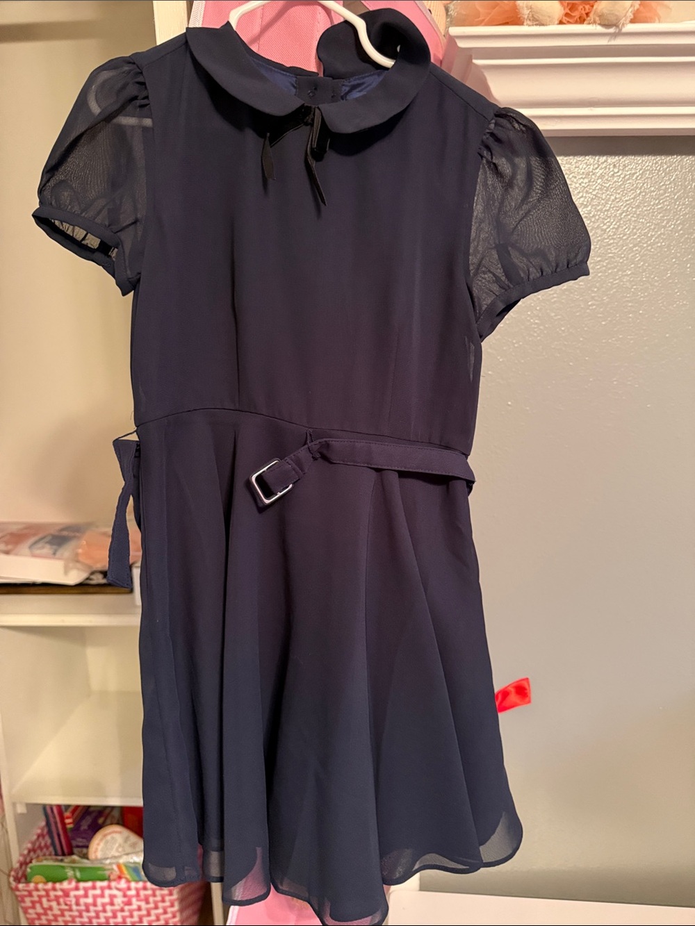 Polo by Ralph Lauren Navy Short-Sleeve Chiffon Dress with Peter Pan Collar